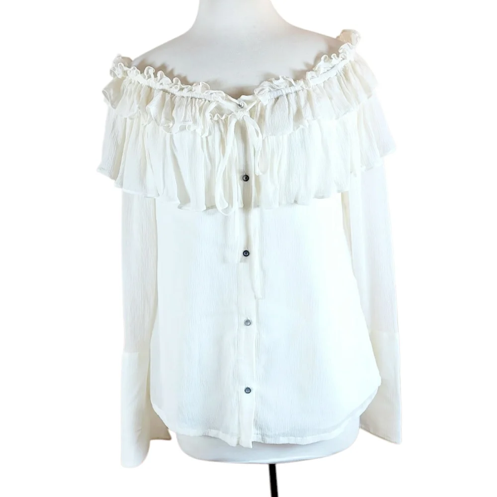 OPENING CEREMONY Off The Shoulder Ivory Silk Chiffon Ruffle Blouse 10 - Picture 2 of 11